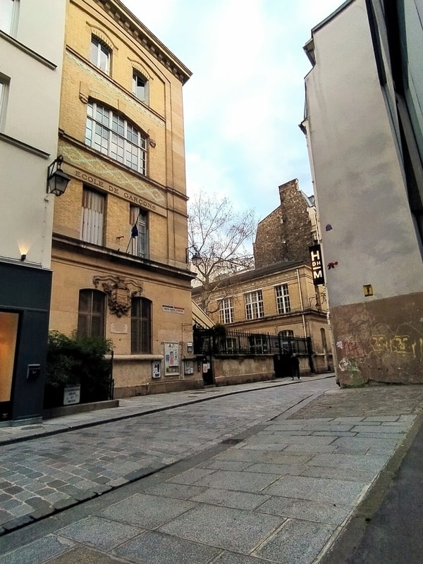 A traffic-free street outside a school