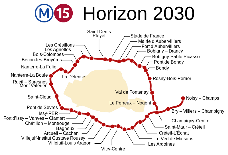 Geographic map of Paris metro line 15