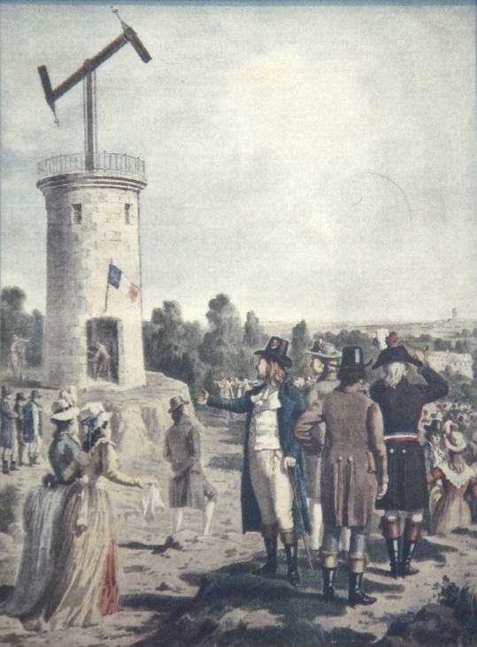 19th-century painting of a Chappe tower