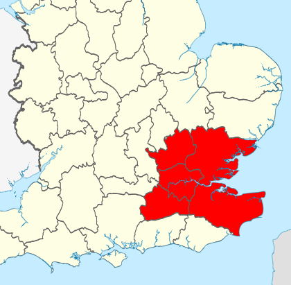 Map showing counties of south east England, with a highlighted area equivalent to Île-de-France