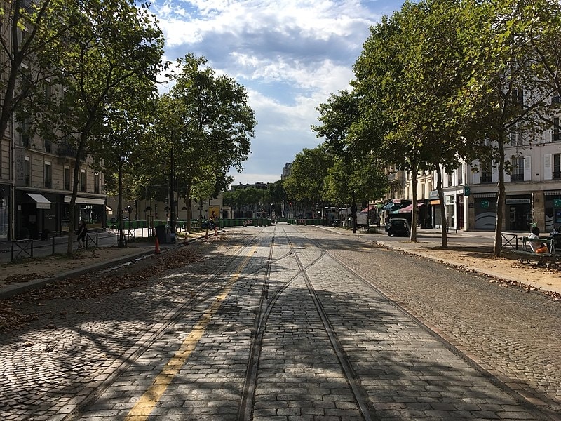 Paved road with tram tracks